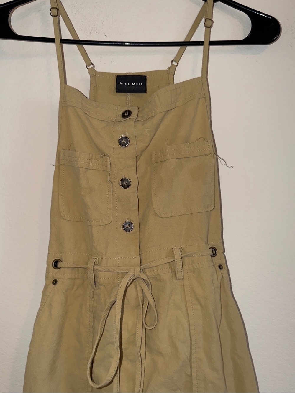 MIOU MUSE Tan Button-Front Overalls
